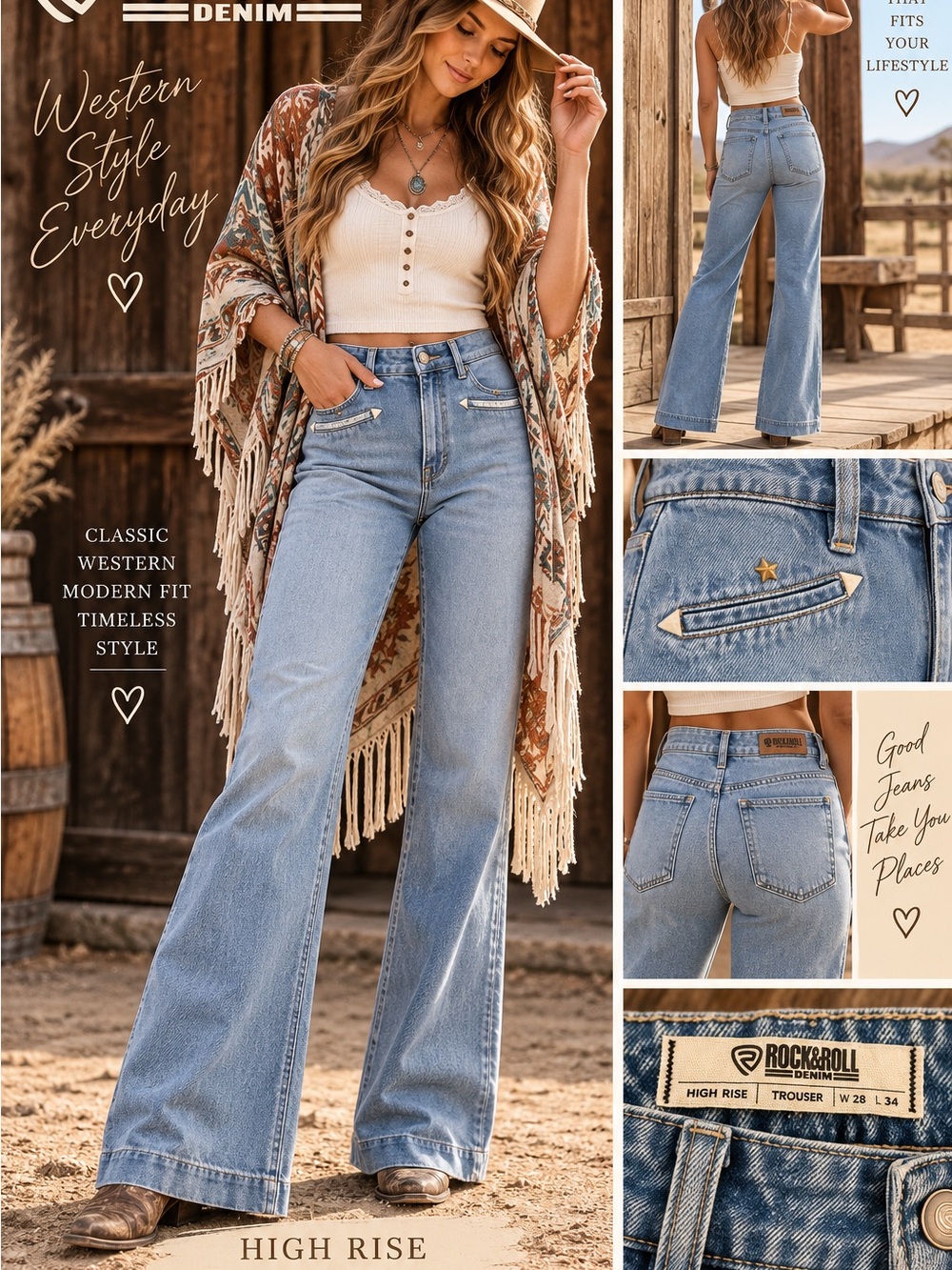 Rock & Roll Denim High Rise Trouser Jeans NWT | 28x34 | Light Wash